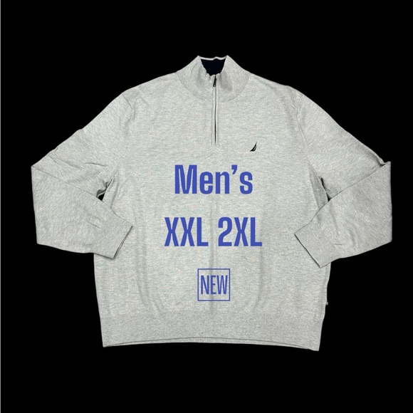 Mens NAUTICA XXL Quarter 1/4 Zip Sweatshirt Sweater Gray Long Sleeve Fleece NWOT - Picture 2 of 9